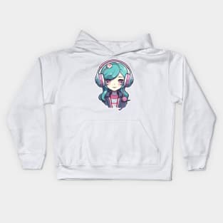 Cute headphone anime girl Kids Hoodie